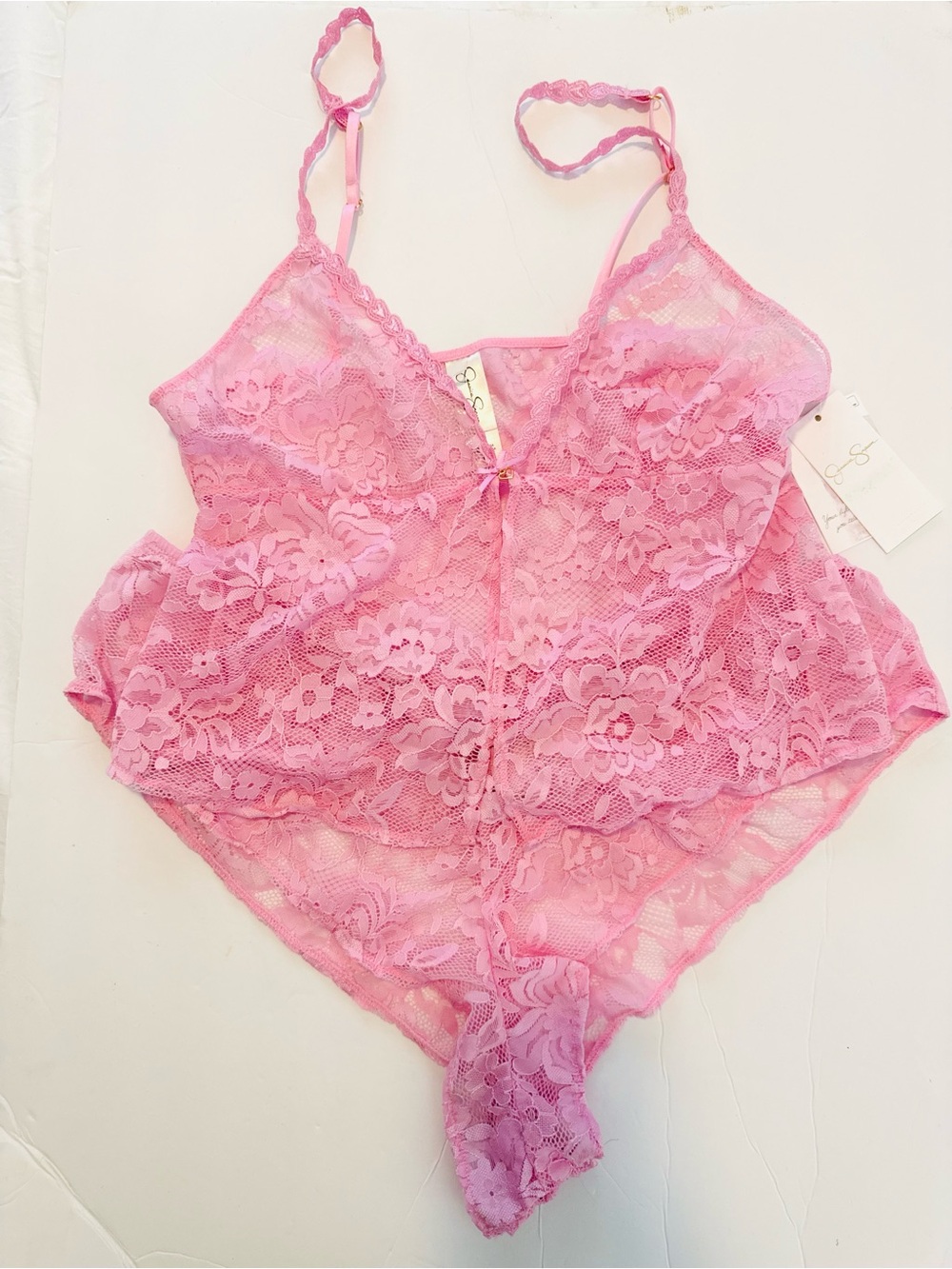 JESSICA SIMPSON Pink Two Piece Lace Lingerie Set Size Large